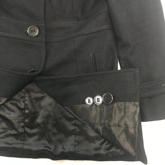 Kenneth Cole Reaction Women's Melton Wool Rayon Blend Pea Coat Noir Black Large - Picture 4 of 12